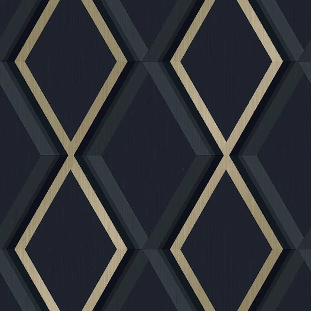 Sample of Profile Geometric Wallpaper Navy, Gold (53 x 30cm) I Love