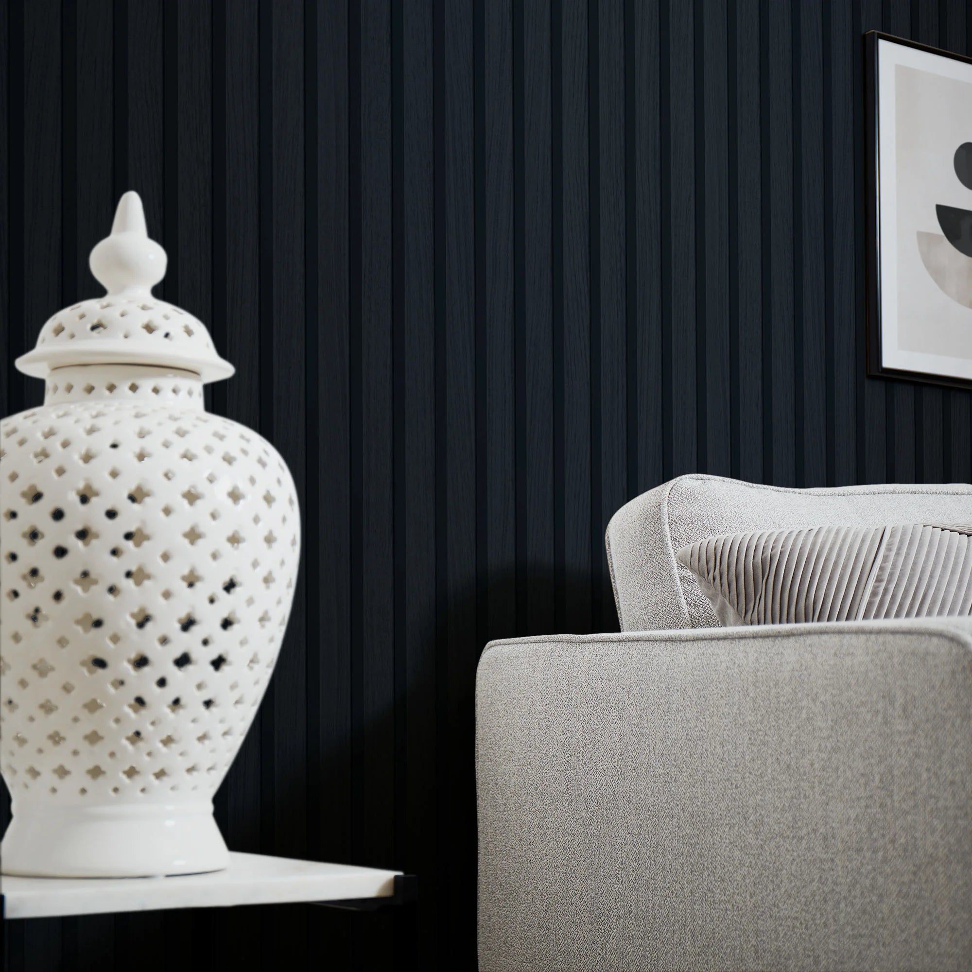 Contemporary Wood Slat Navy – I Love Wallpaper