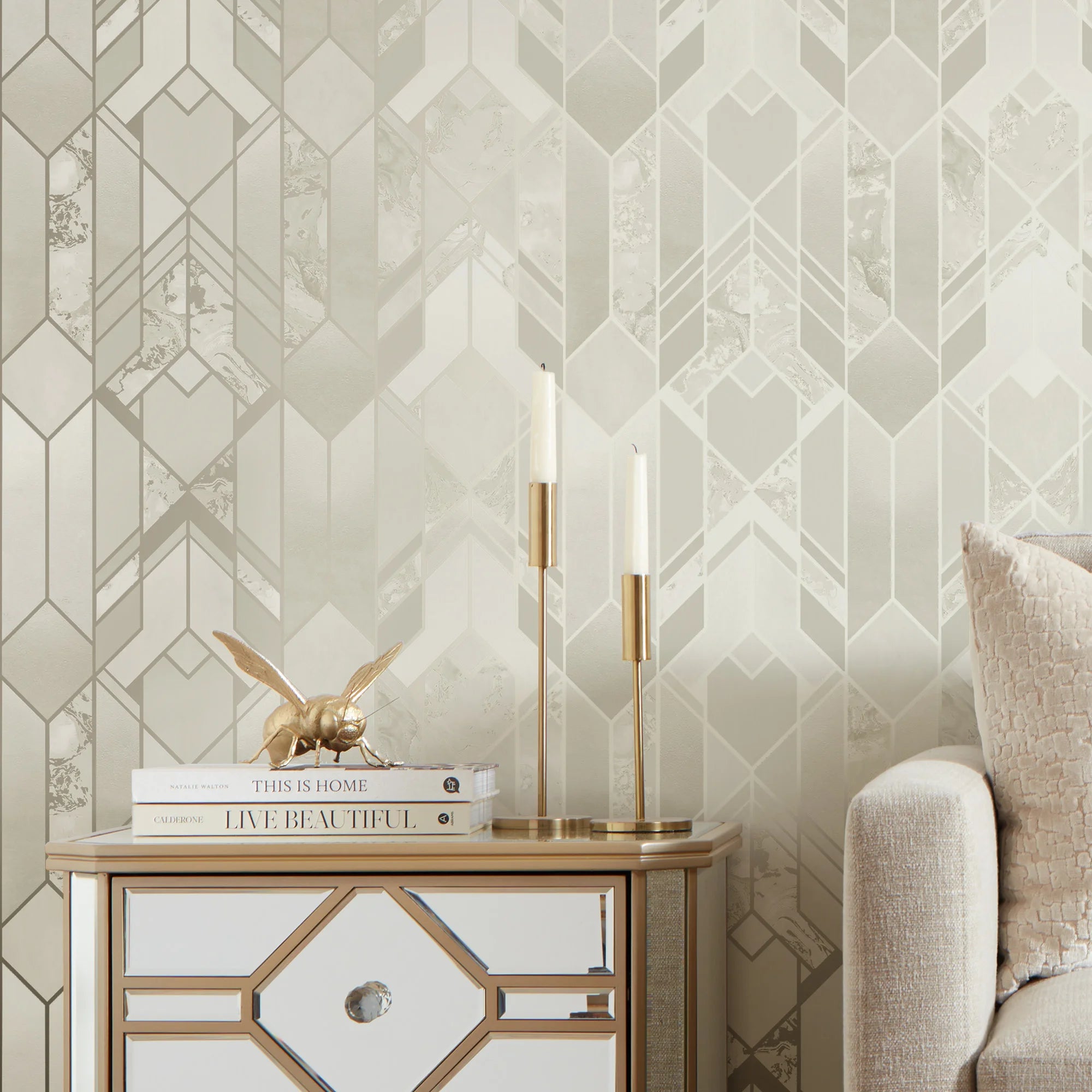 Liquid Marble Geometric Wallpaper in Cream I Love Wallpaper