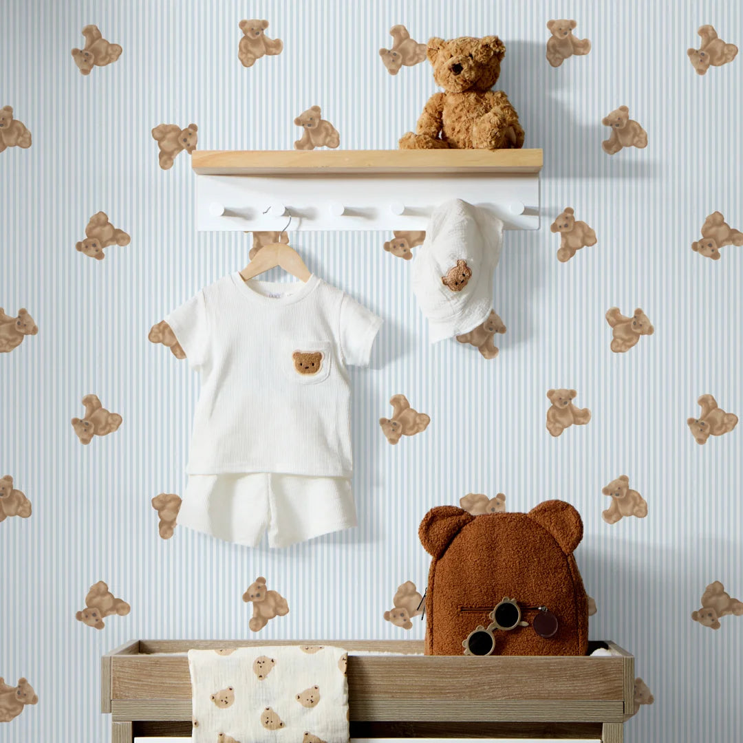 The Bear Wallpaper in Soft Blue