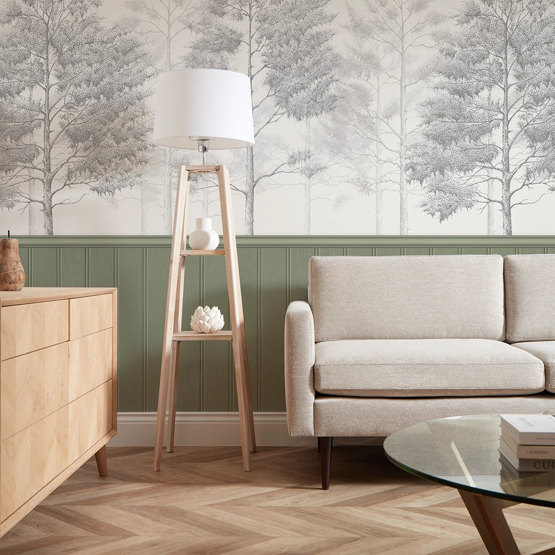 Woodland Whisper Panel Wallpaper in Sage Green, image size:1080x1080