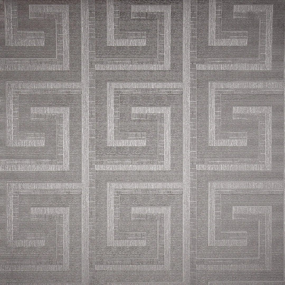 Greek Key Foil Wallpaper in Gunmetal