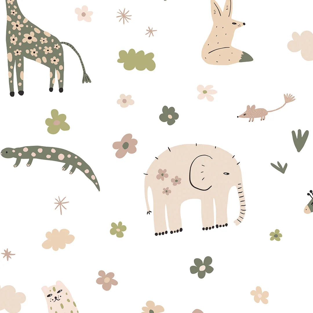 Sample of Animal Kingdom Wallpaper in Pale Pastels