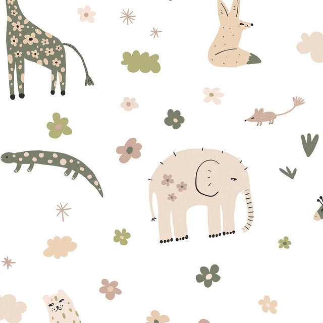 Animal Kingdom Wallpaper in Pale Pastels