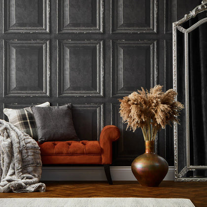 Antique Wood Panel Wallpaper in Charcoal
