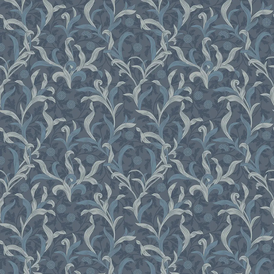 Antique Leaf Wallpaper in Navy