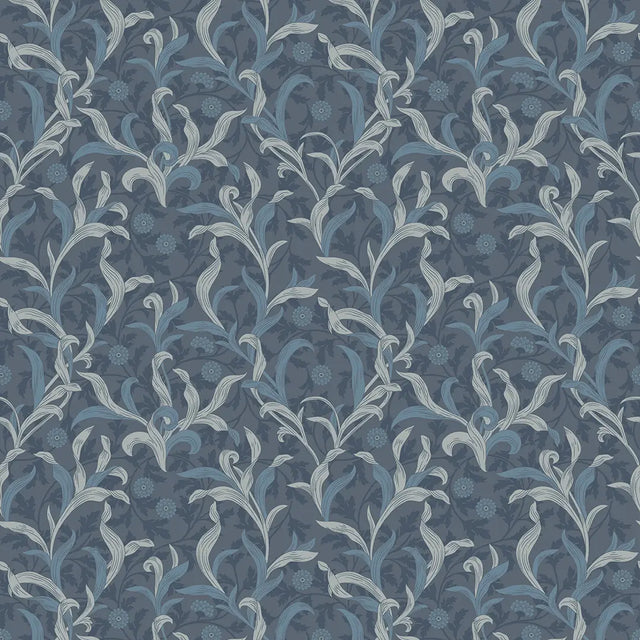 Antique Leaf Wallpaper in Navy