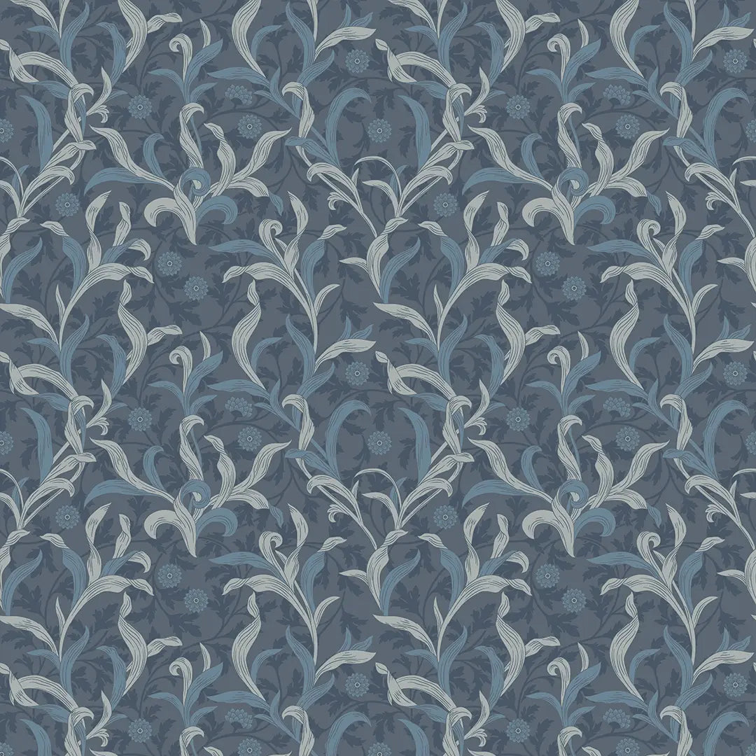 Sample of Antique Leaf Wallpaper in Navy