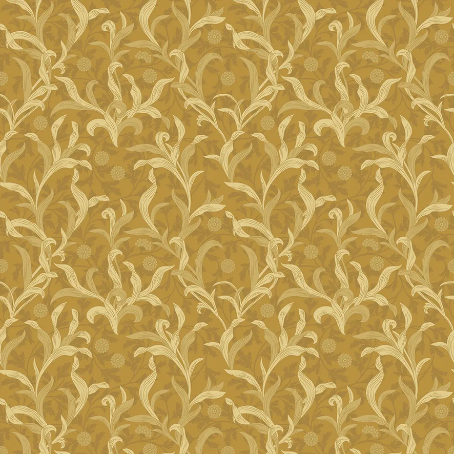 Antique Leaf Wallpaper in Ochre