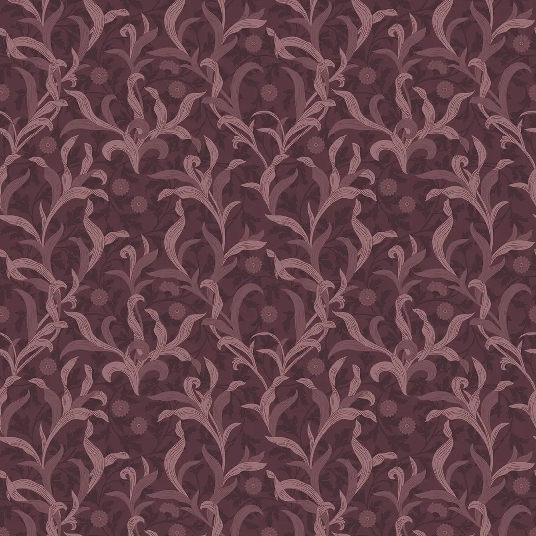 Antique Leaf Wallpaper in Plum