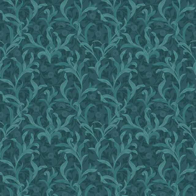 Antique Leaf Wallpaper in Teal