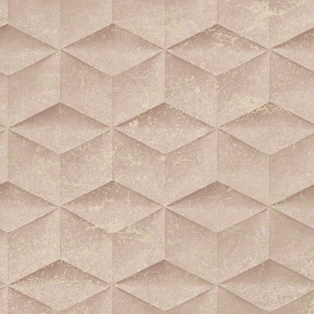 Sample of Architectural Concrete Wallpaper in Blush and Gold