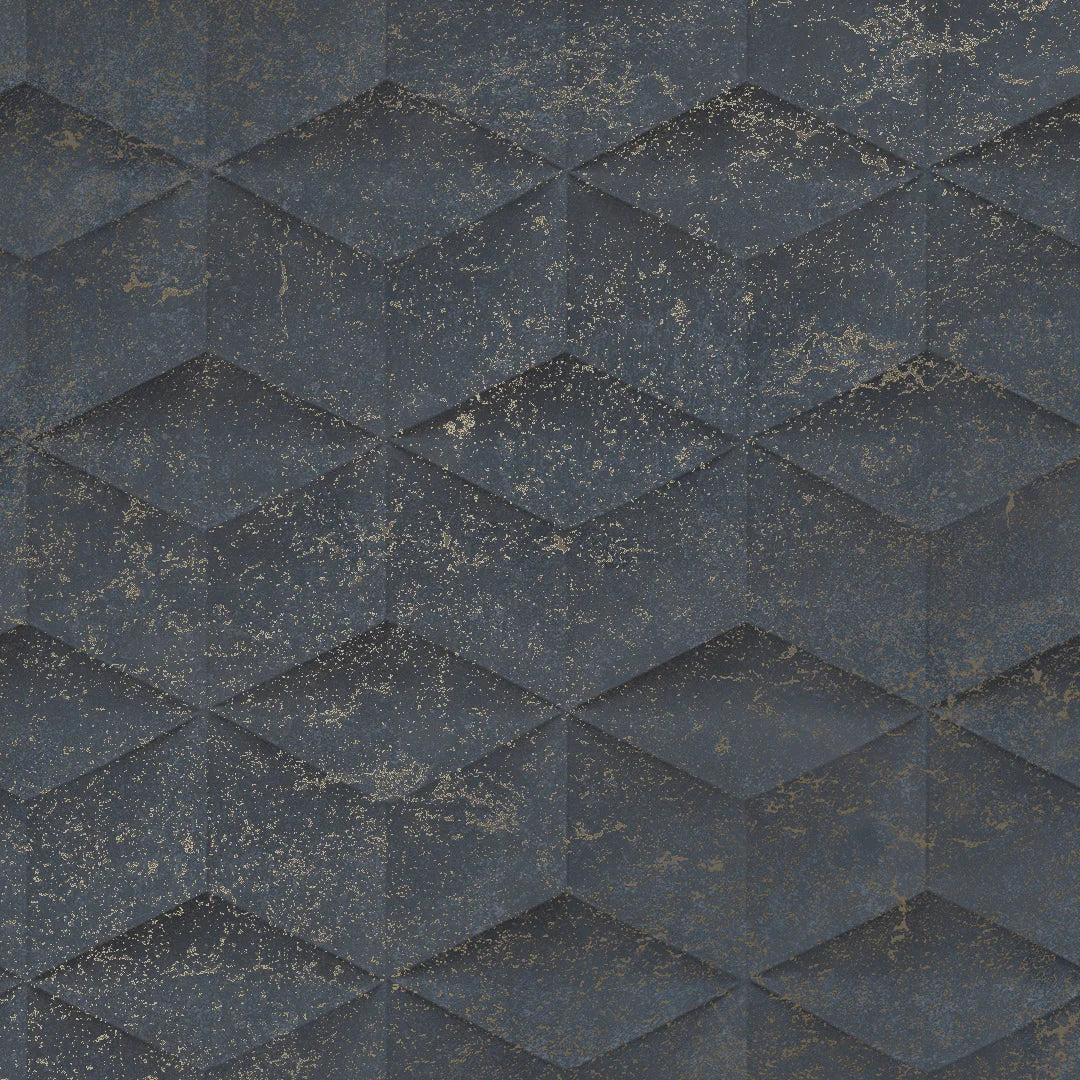 Sample of Architectural Concrete Wallpaper in Navy and Gold