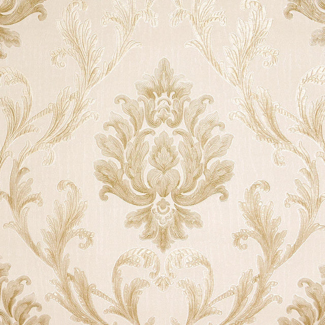 Aurora Damask Wallpaper in Shimmering Ivory with Gold and Silver