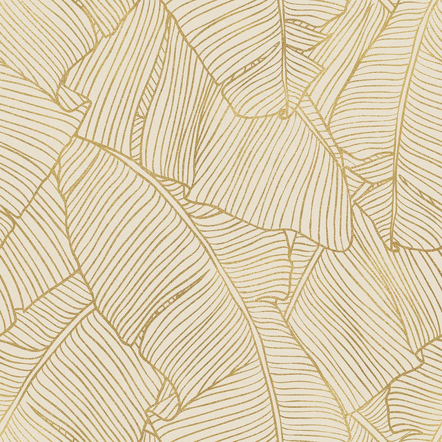 Banana Leaf Wallpaper in Cream and Gold
