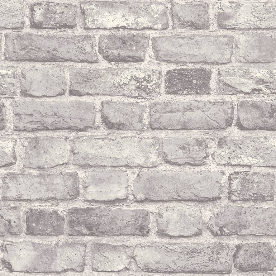 Battersea Brick Wall Effect Wallpaper in Grey