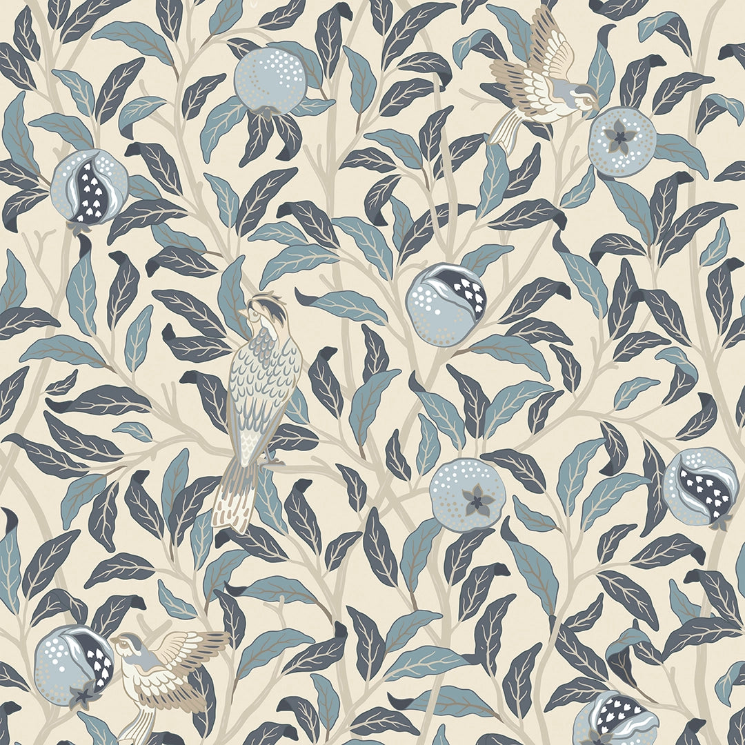 Sample of Beauty of Nature Wallpaper in Blues on Cream