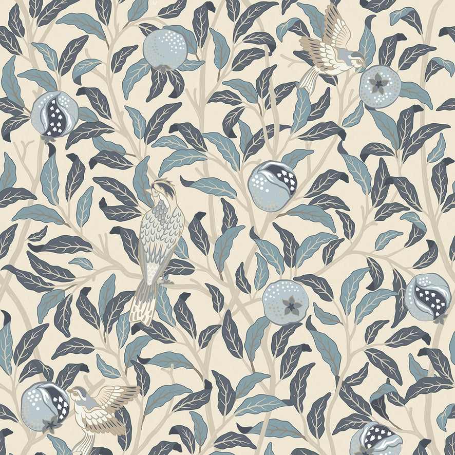 Beauty of Nature Wallpaper in Blues on Cream