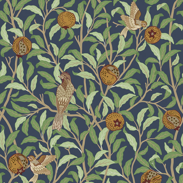 Beauty of Nature Wallpaper in Green on Navy