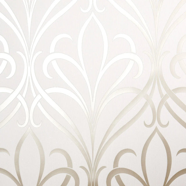 Camden Damask Wallpaper in Neutral and Gold