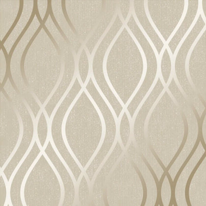 Camden Wave Wallpaper in Cream and Gold