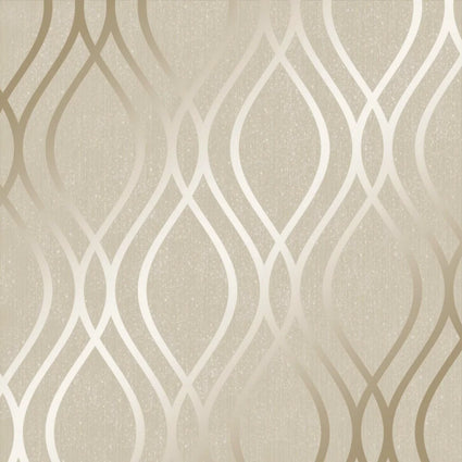 Camden Wave Wallpaper in Cream and Gold