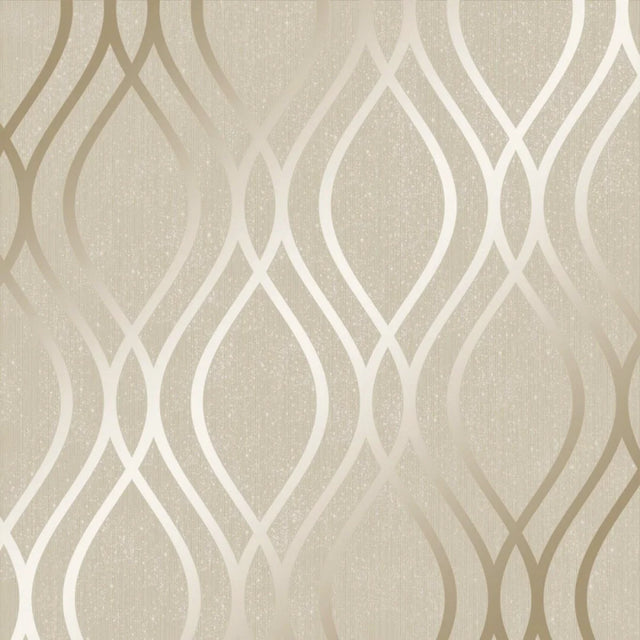 Camden Wave Wallpaper in Cream and Gold