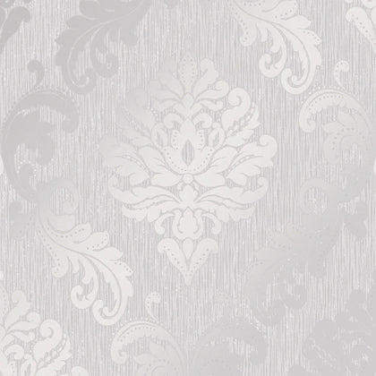 Chelsea Glitter Damask Wallpaper in Soft Grey and Silver