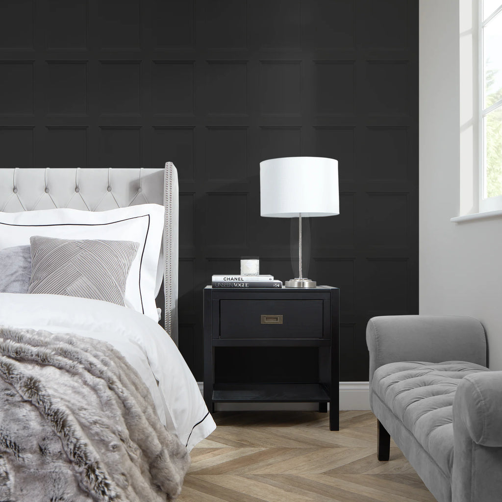Classic Wood Panel Wallpaper in Charcoal by I Love Wallpaper