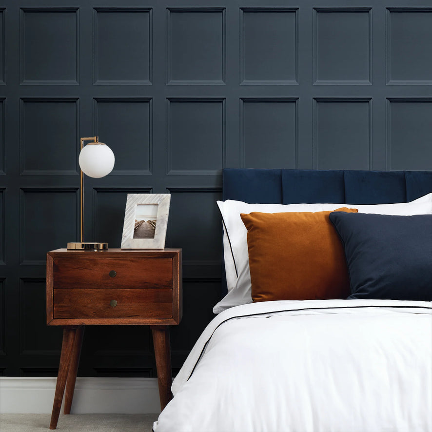 Classic Wood Panel Wallpaper in Blue