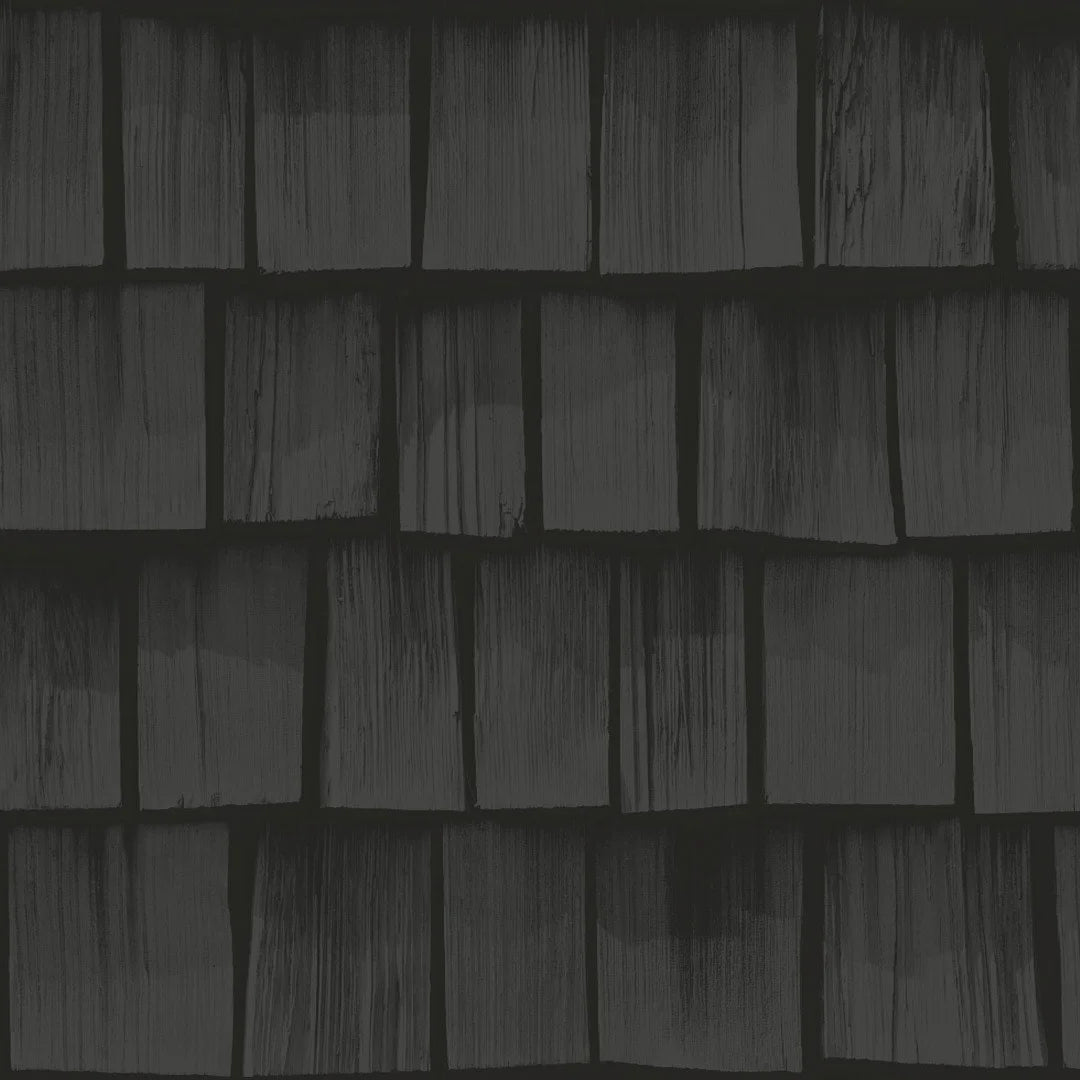 Sample of Colorado Wood Tile wallpaper in charcoal grey