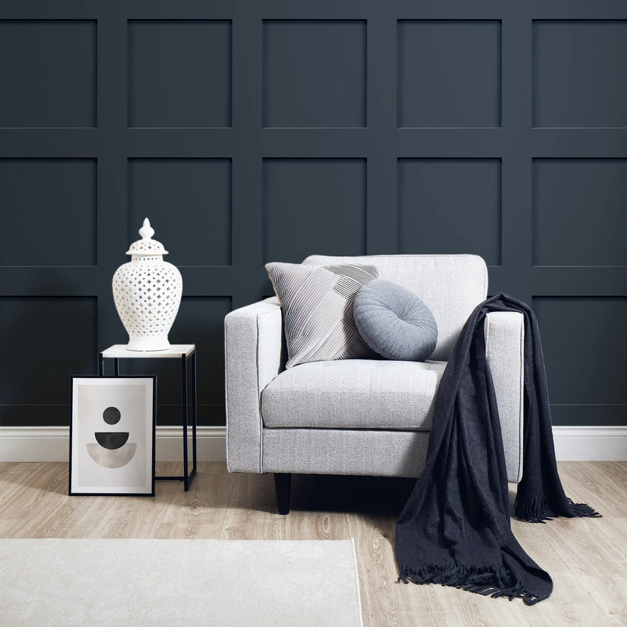 Contemporary Wood Panel Wallpaper in Navy Blue
