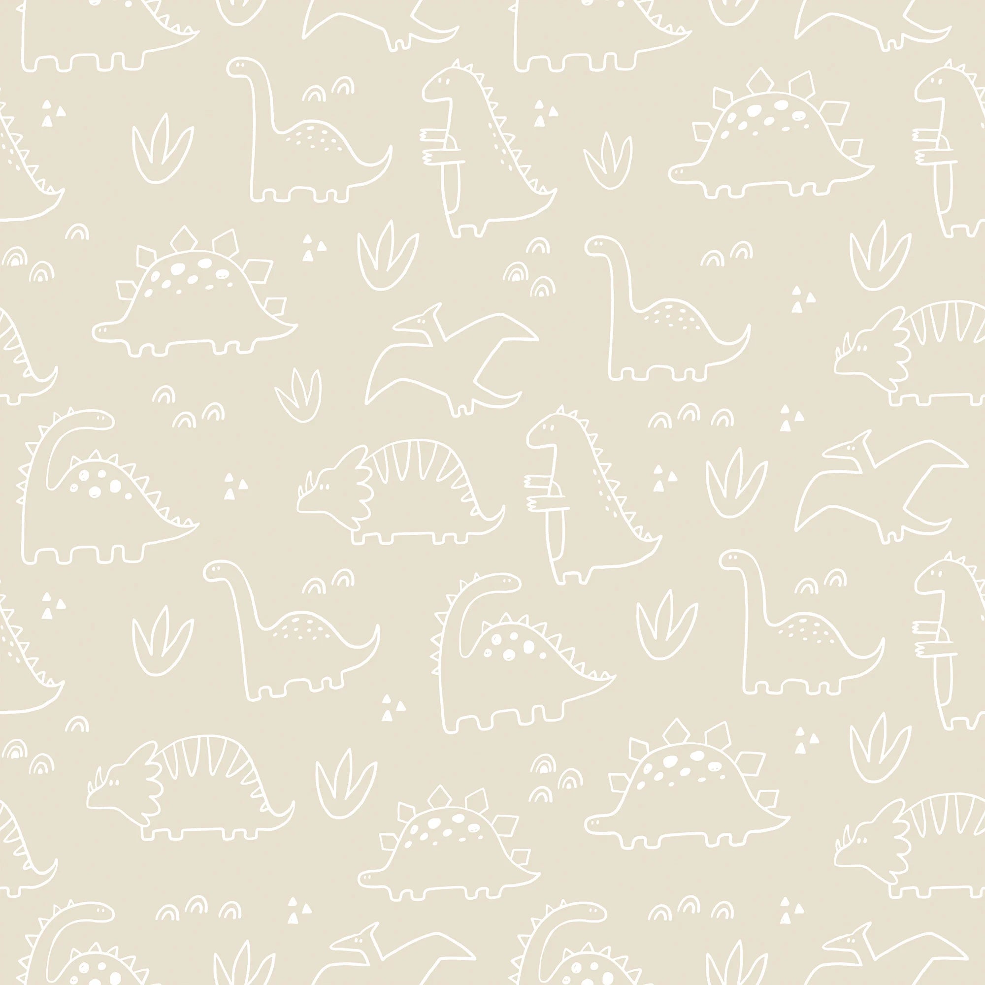 Dinky Dinos Wallpaper in Cream and White