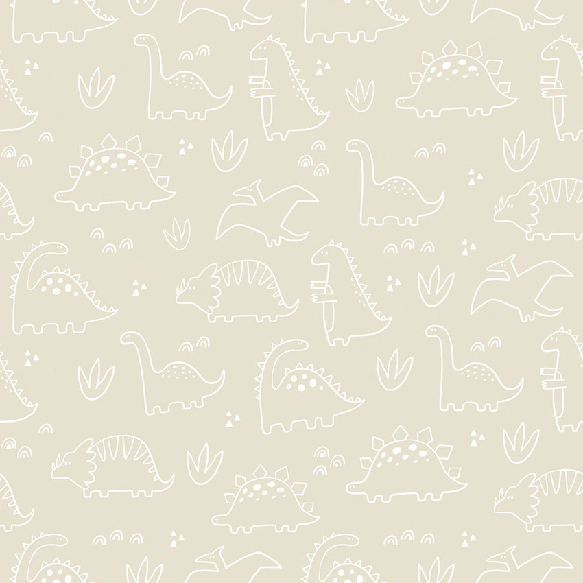Dinky Dinos Wallpaper in Cream and White