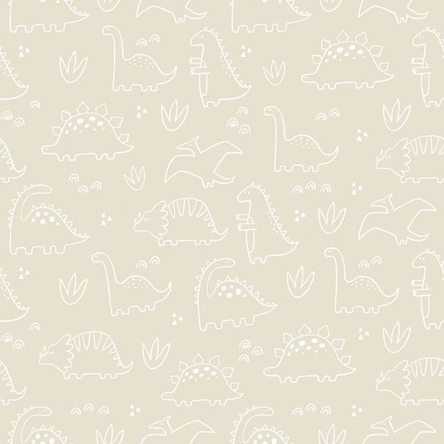 Dinky Dinos Wallpaper in Cream and White