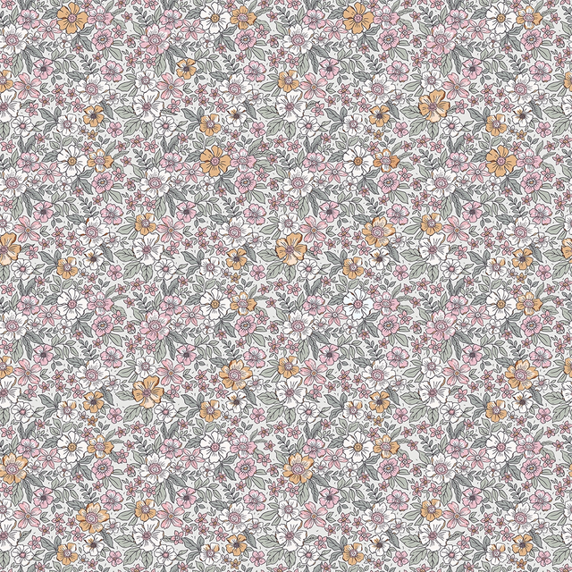 Ditsy Gardenia Wallpaper in Sage Green and Pink
