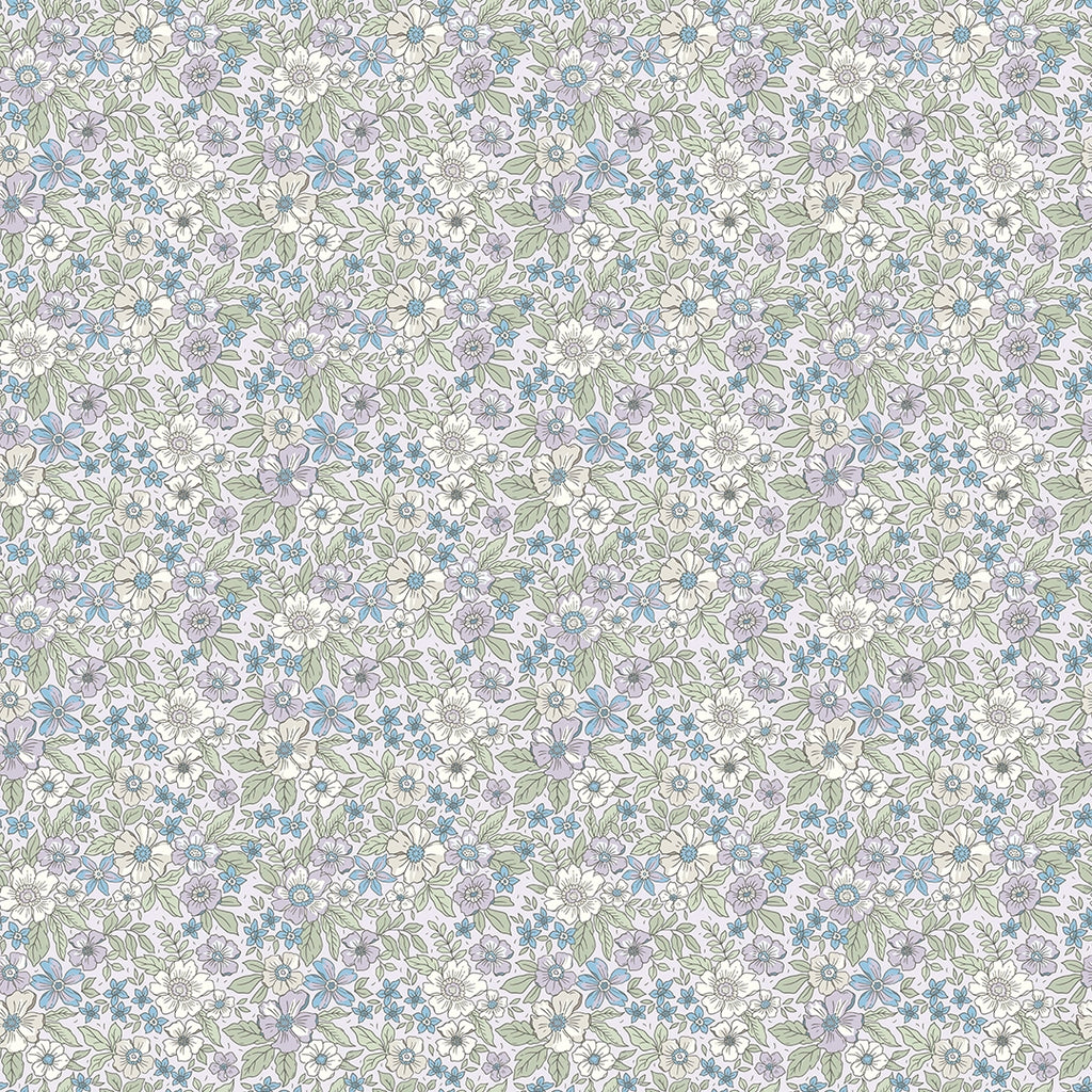 Sample of Ditsy Gardenia Wallpaper in Soft Lilacs and Sage