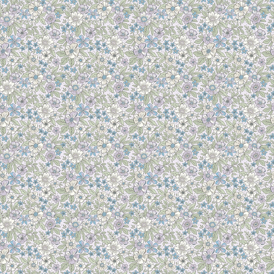 Sample of Ditsy Gardenia Wallpaper in Soft Lilacs and Sage