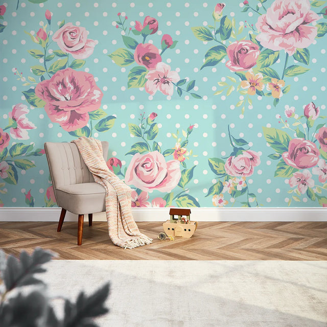 Dotty for Roses Full Wall Mural in Multicoloured