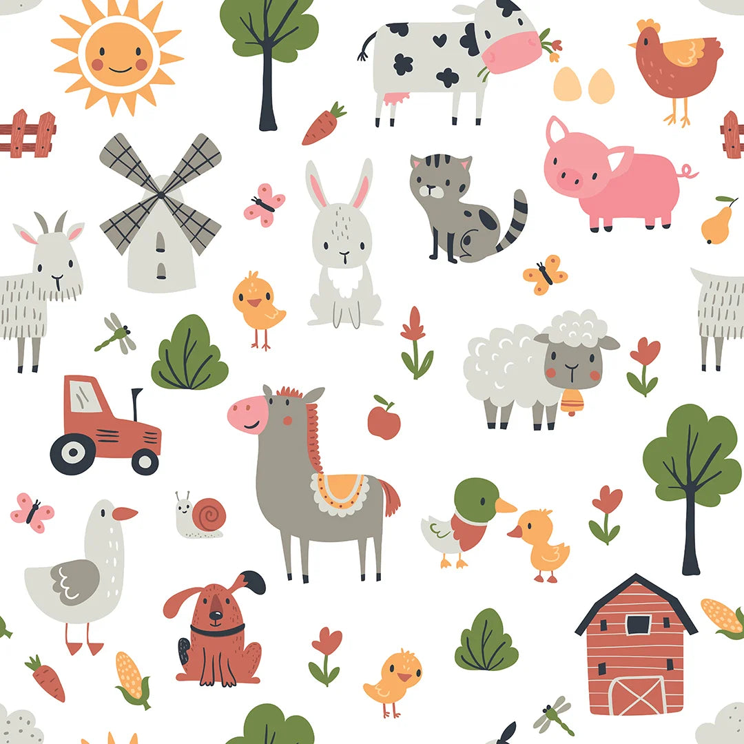 Sample of Down On The Farm Wallpaper in Multicoloured