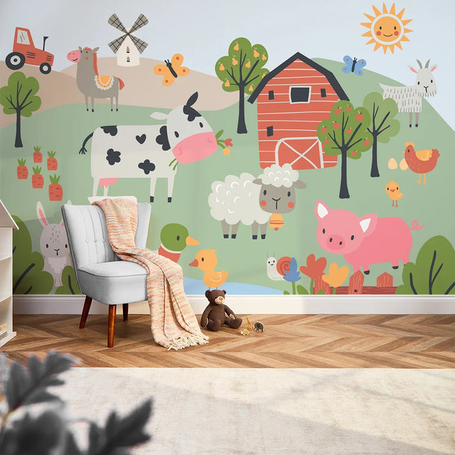 Down On The Farm Full Wall Mural in Multicoloured