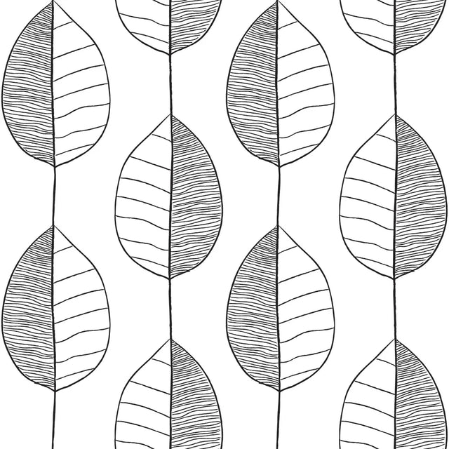 Fika Leaf Wallpaper in Black and White