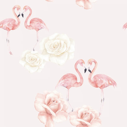 Floral Flamingo Wallpaper Soft Pink