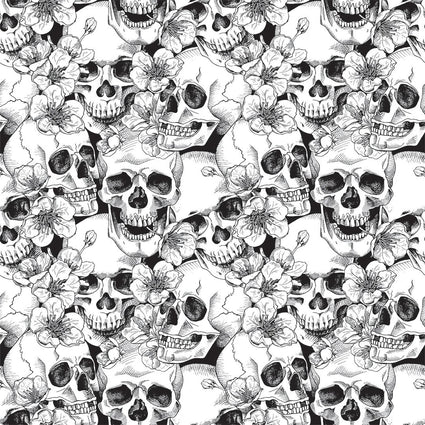 Floral Skulls Wallpaper in Monochrome