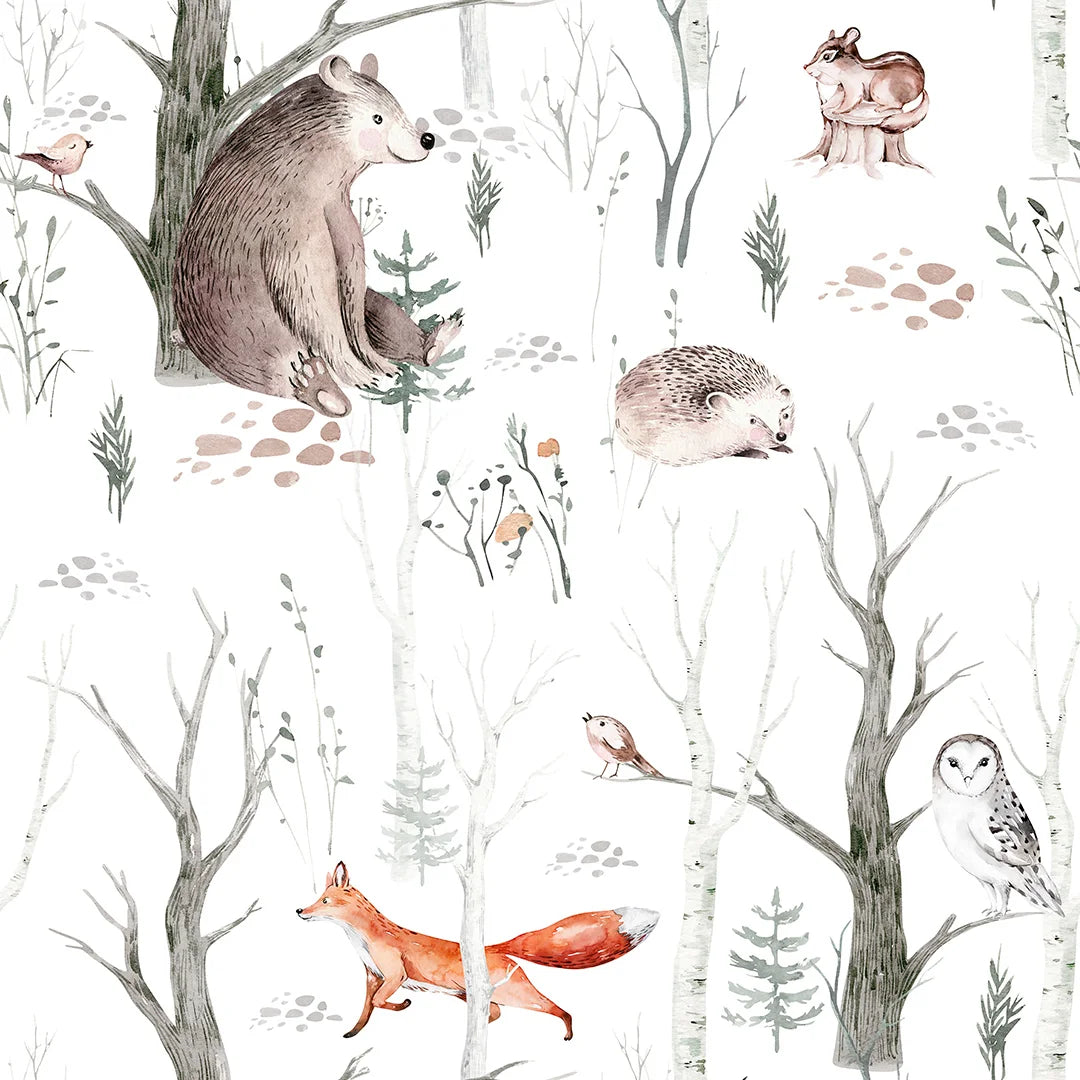 Sample of Forest Friends Wallpaper in Earthy Tones – I Love Wallpaper