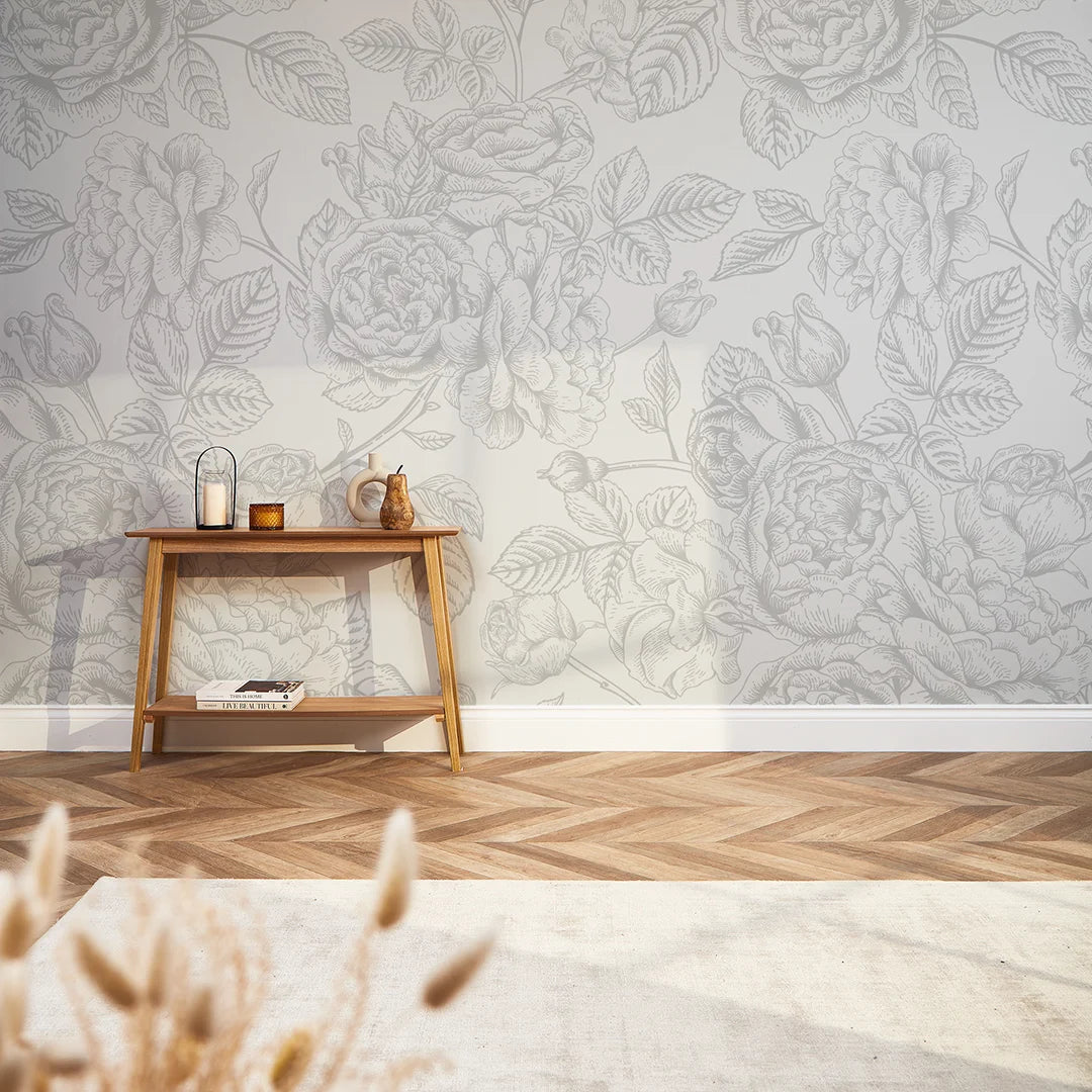 Gentle Roses Full Wall Mural in Grey – I Love Wallpaper