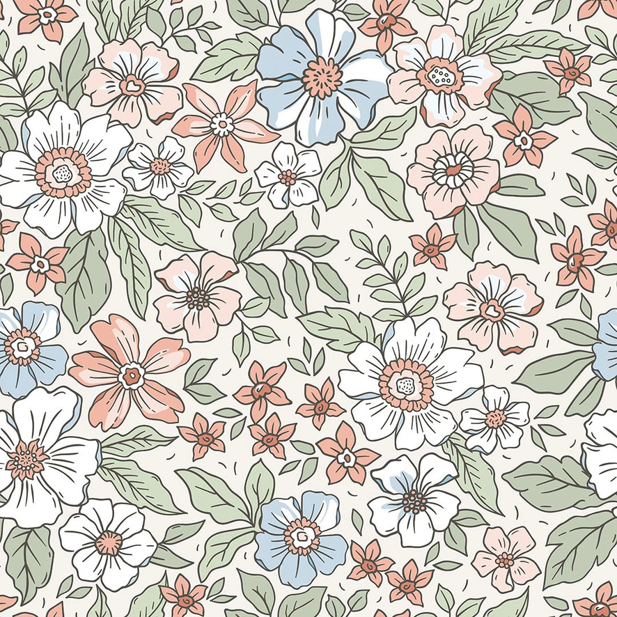 Sample of Gorgeous Gardenia Wallpaper in Sage, Soft Blues and Peach