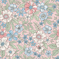 Sample of Gorgeous Gardenia Wallpaper in Soft Blue and Sage on Soft Pink