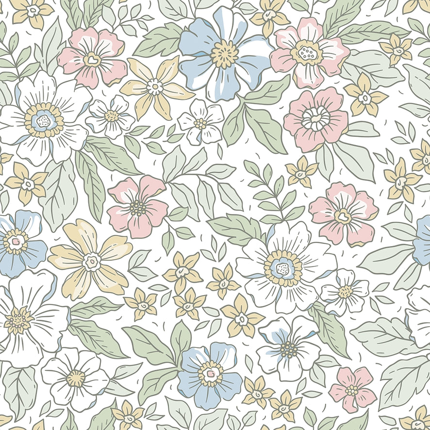 Sample of Gorgeous Gardenia Wallpaper in Soft Pastels