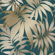 Sample of Grand Bahama Tropical Leaf Wallpaper Black, Teal, Gold (53 x 30cm)